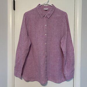 J. Jill Love Linen Women's Classic L/S Button-Front Shirt Top Blouse L Purple